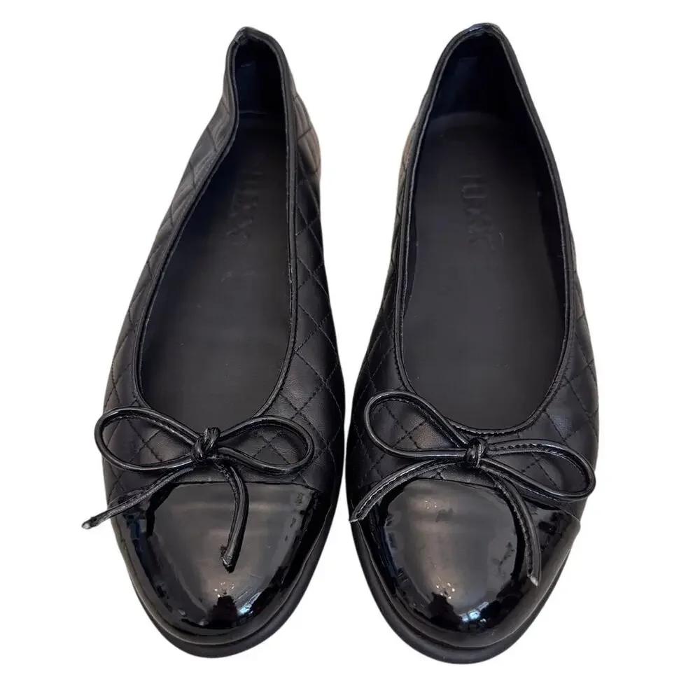 New The Flexx Women's Black Leather Riseco Quilted Ballet Flat Size 7